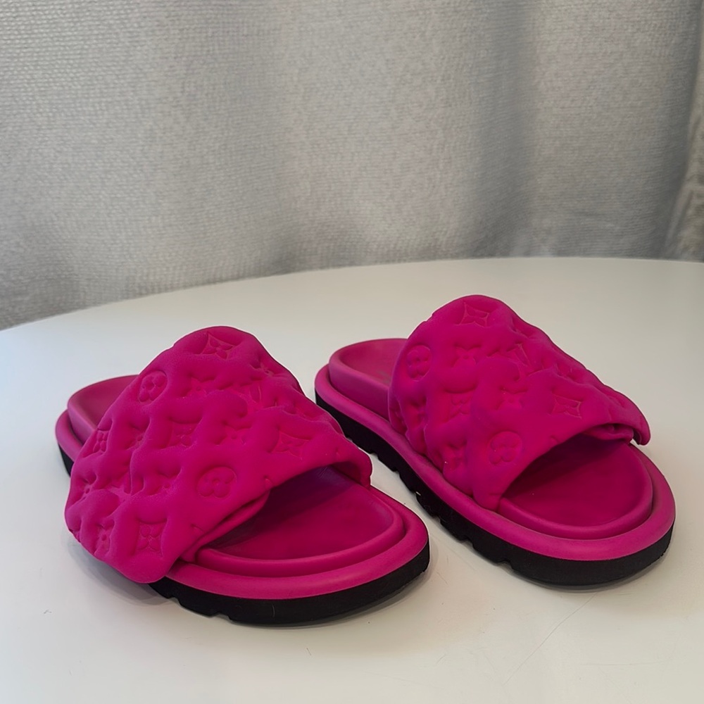 Louis Vuitton Pink Embossed Slide Sandals